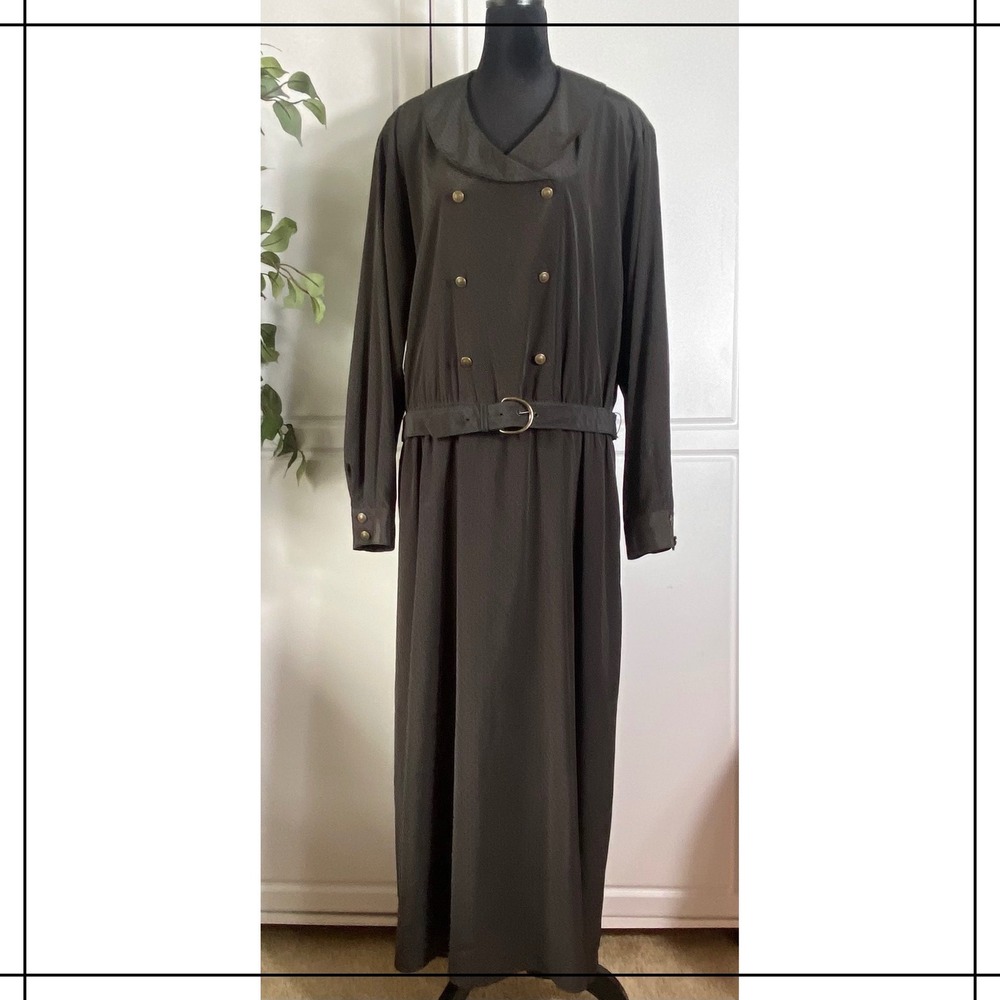 Vintage Elisabeth Liz Claiborne Green Red Geometric Maxi Dress Belted Plus 18